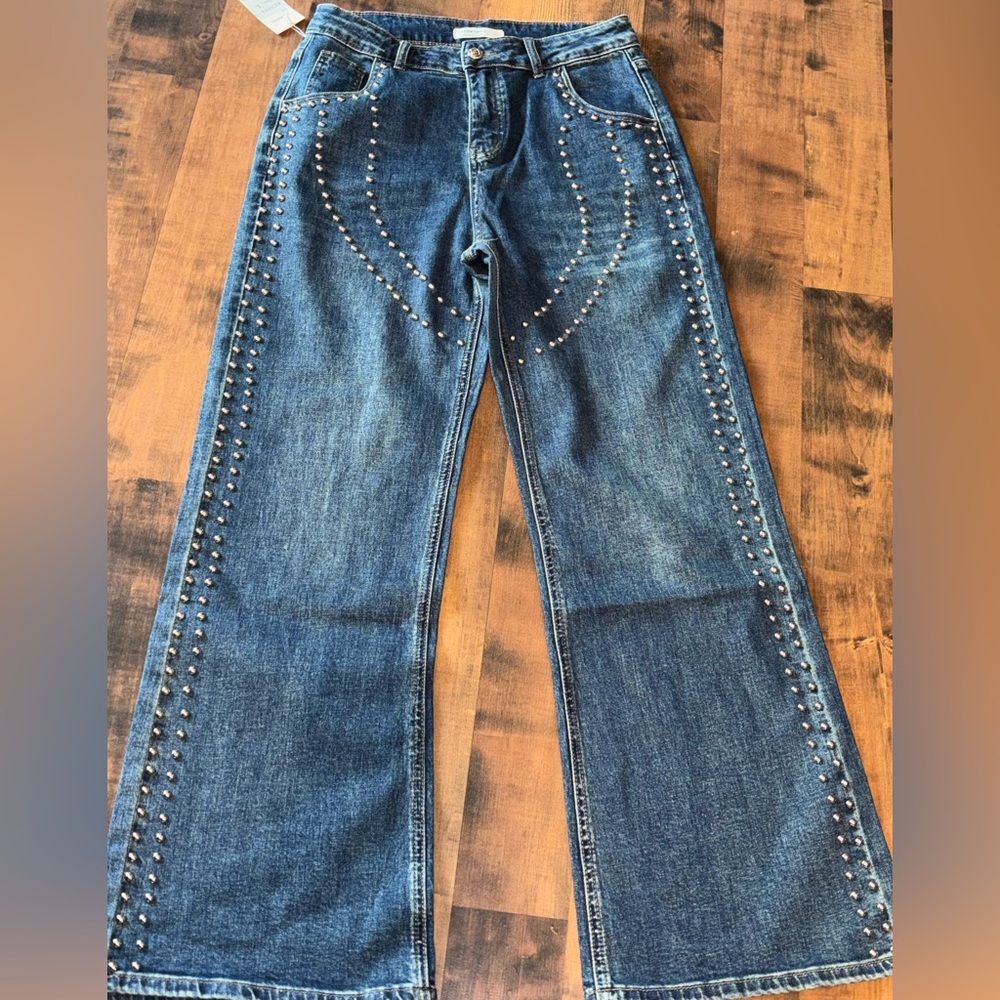 Women's Blue Studded Jeans PeekSkill Flare